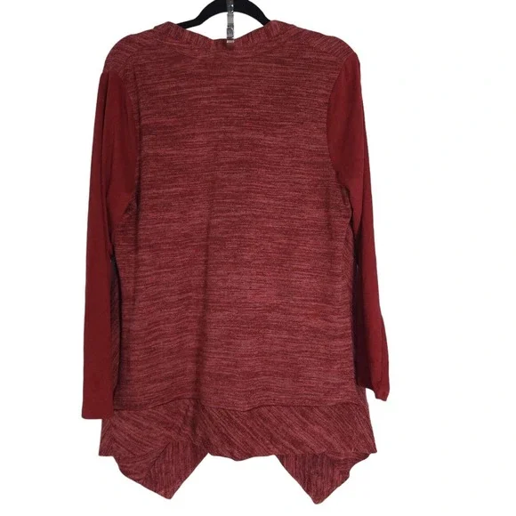 Logo Lori Goldstein Womens Jacket Red Heathered Ultrasuede Zip Up Hanky Tunic M - Picture 2 of 10